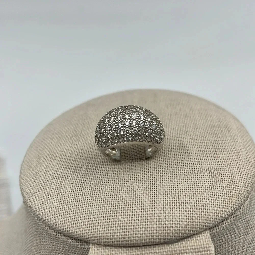 Sterling Silver 925 Pave CZ Dome Ring Size 5.75 - Picture 1 of 10